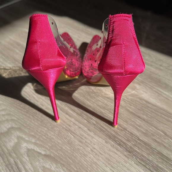 Hot Pink Cocktail Stiletto High Heel Point Toe Rhinestone Slip On Shoes - Picture 5 of 7